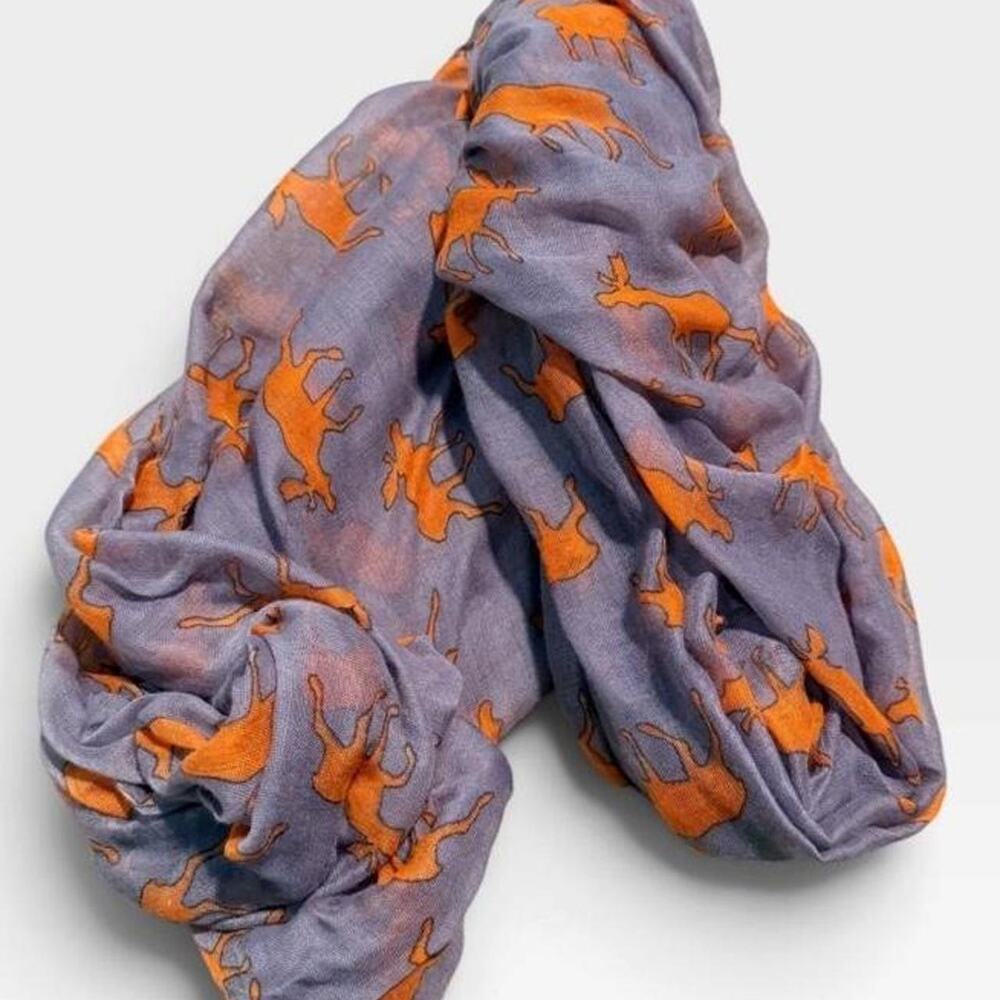 Purplish Gray infinity scarf with Orange moose print
